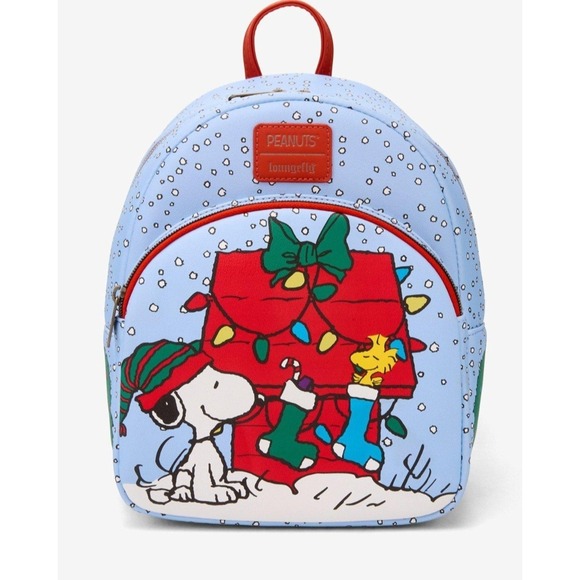 Loungefly Peanuts Snoopy & Woodstock Snowing Christmas Holiday Backpack NWT‎ - Picture 2 of 4